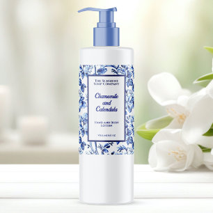 Rótulo do frasco de cosméticos florais azuis e bra
