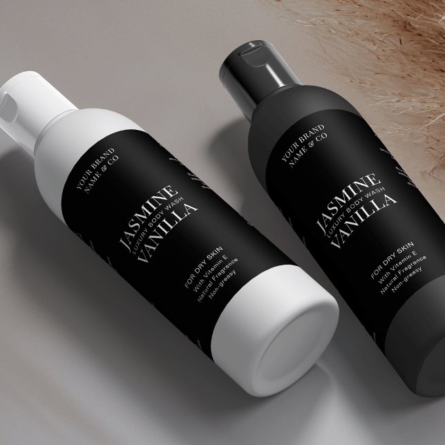 Rótulo do Produto em Frasco com Skincare de 8 OZ p (Minimalist black cosmo bottle product labels with elegant serif fonts and modern layout)