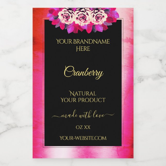 Rótulo do Produto Preto, Padrão de Mármore Rosa, F (Rótulo Único)