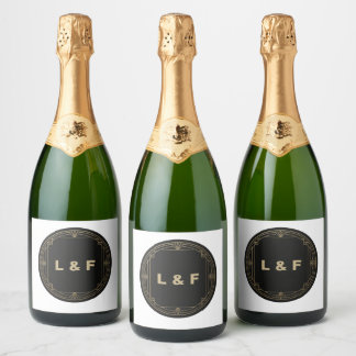 Rótulo do Vinho do Monograma Elegante - Tema Preto