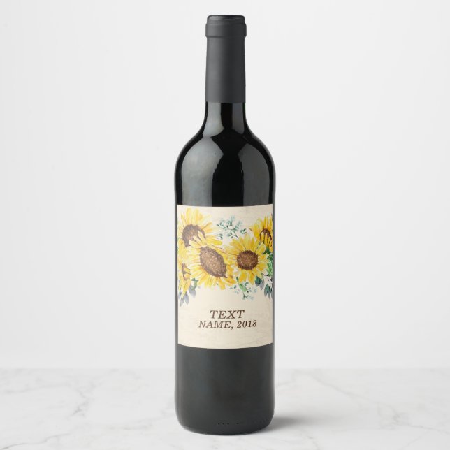 RÓTULO DO VINHO - girassol floral do boho (Frente)
