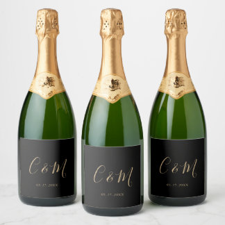 Rótulo do Vinho Negra Dourado Elegante Monograma