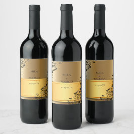 Rótulo Elegante de Vinho de Deco Dourado
