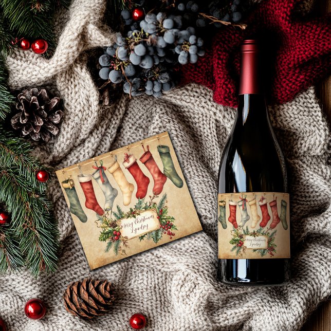 Rótulo "Espumante" de Natais vintages personalizad (Personalised Vintage Christmas Sparkling Wine bottle Label)