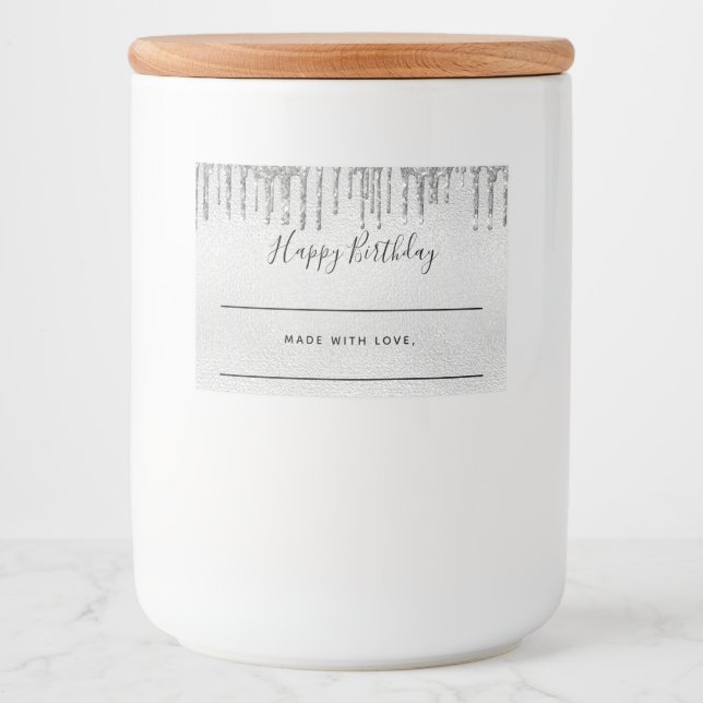 Rótulo Para Comida A relíquia de prata de aniversário goteja em casa (Frente)