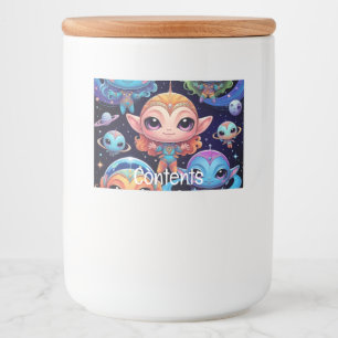 Rótulo Para Comida Aliens de cores múltiplas pequenas no espaço