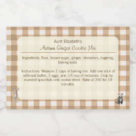 Rótulo Para Comida Animais da Floresta Gingham Autumn Ginger Cooke Mi