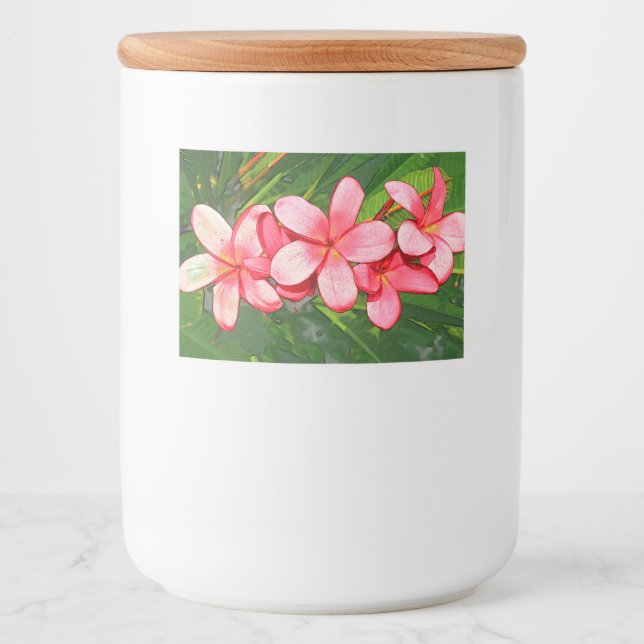 Rótulo Para Comida Arte de Frangipani Tropical Rosa (Frente)