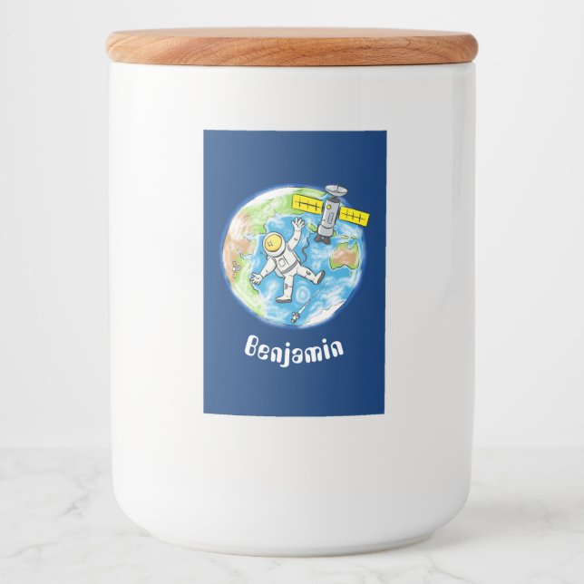 Rótulo Para Comida Astronauta engraçado no espaço e na banda desenhad (Frente)