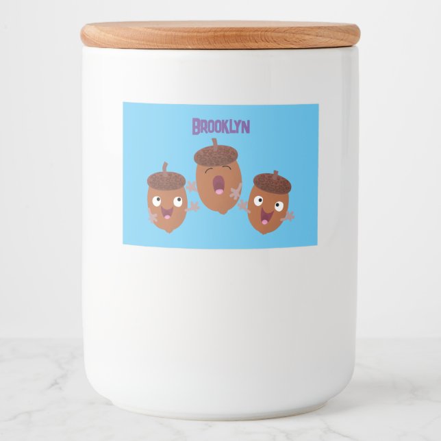 Rótulo Para Comida Belas bolotas felizes cantando cartoon para crianç (Frente)