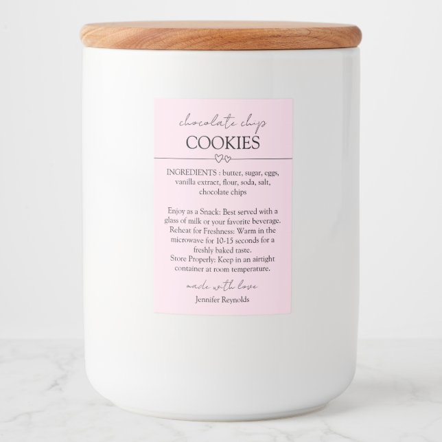 Rótulo Para Comida Biscoito de chocolate chip simples rosa (Frente)