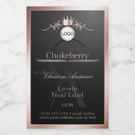 Rótulo Para Comida Black Product Label Rose Gold Frame Logo Monogram