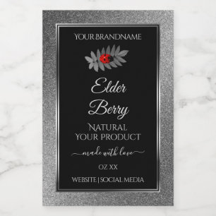 Rótulo Para Comida Black Silver Glitter Product Labels Red Ladybug