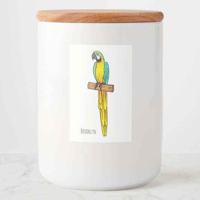 Rótulo Para Comida Blue-and-yellow macaw bird cartoon illustration  (Frente)