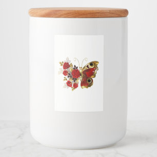 Rótulo Para Comida Borboleta de flor vermelha com rosas vermelhas