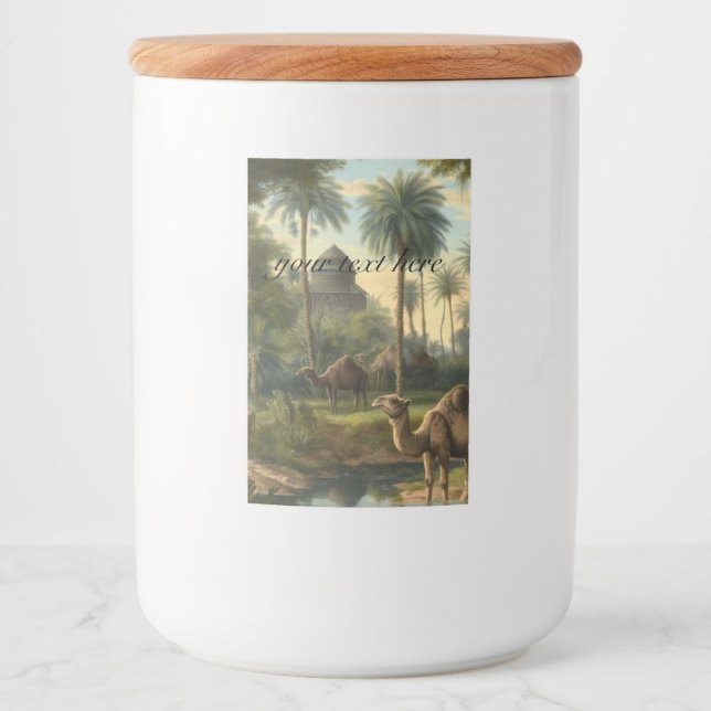 Rótulo Para Comida Botânico: dromedários na selva personalizáveis (Frente)