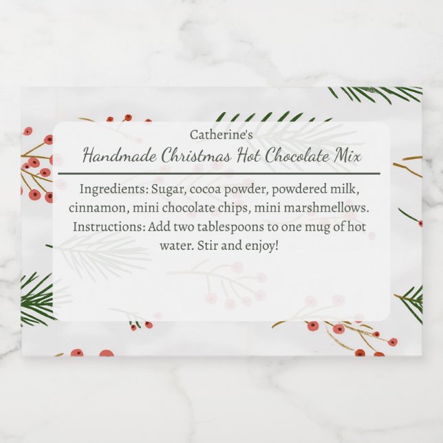 Rótulo Para Comida Branches and Berries Christmas Hot Chocolate Mix  (Rótulo Único)