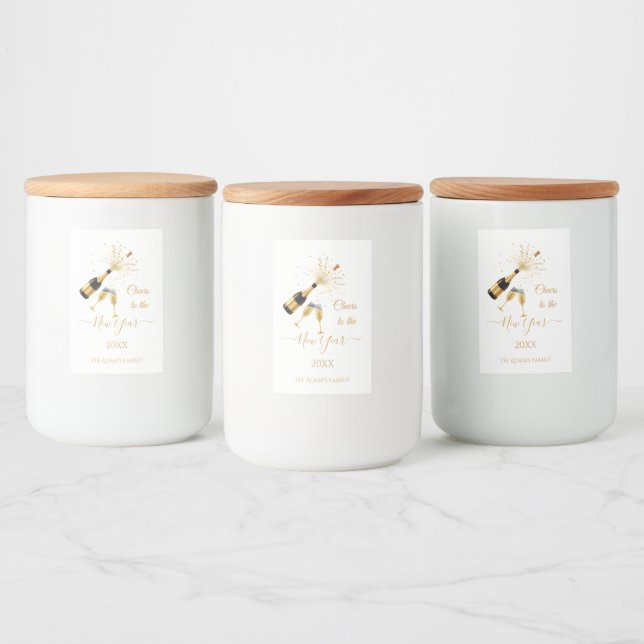Rótulo Para Comida Brinde de Champanhe Dourado para o Ano Novo (Garrafas)