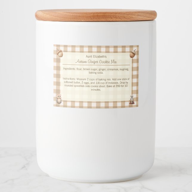 Rótulo Para Comida Brown Gingham Owns Acorns Autumn Ginger Cooke Mix (Frente)