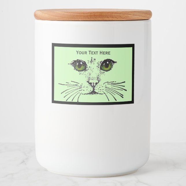 Rótulo Para Comida Cara de gato personalizado com olhos verdes Bonito (Frente)