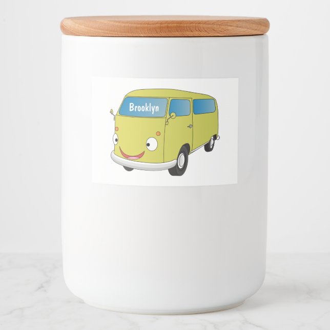 Rótulo Para Comida Carrinha de desenho animado verde lima clássica (Frente)