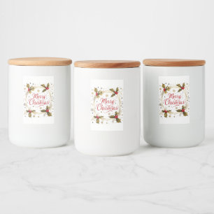 Rótulo Para Comida Cartão de Natal Clássico e Feliz com Holly Design