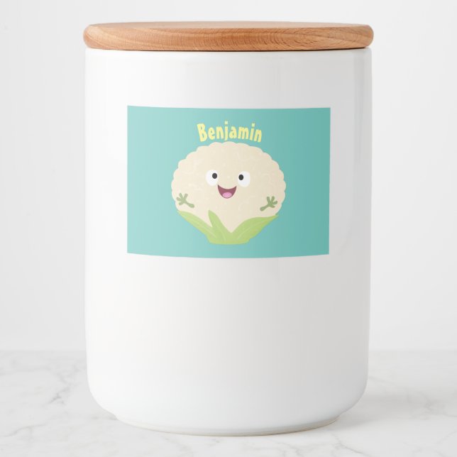 Rótulo Para Comida Cartografia de couve-flor-branca e feliz (Frente)