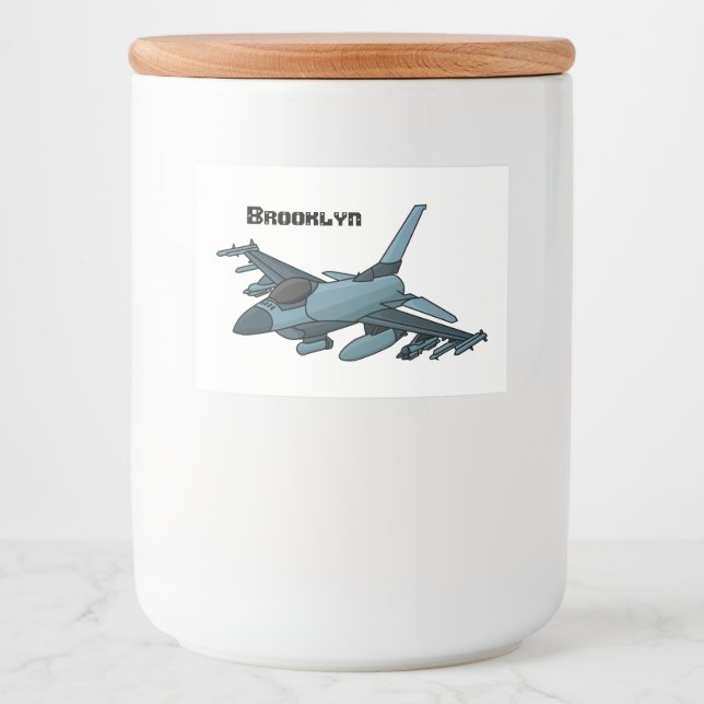 Rótulo Para Comida Cartoon de avião de combate militar (Frente)