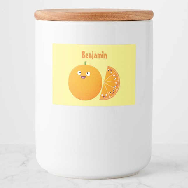 Rótulo Para Comida Cartoon de fruta de citros de laranja feliz (Frente)