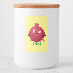 Rótulo Para Comida Cartoon de fruta de romã feliz e giro