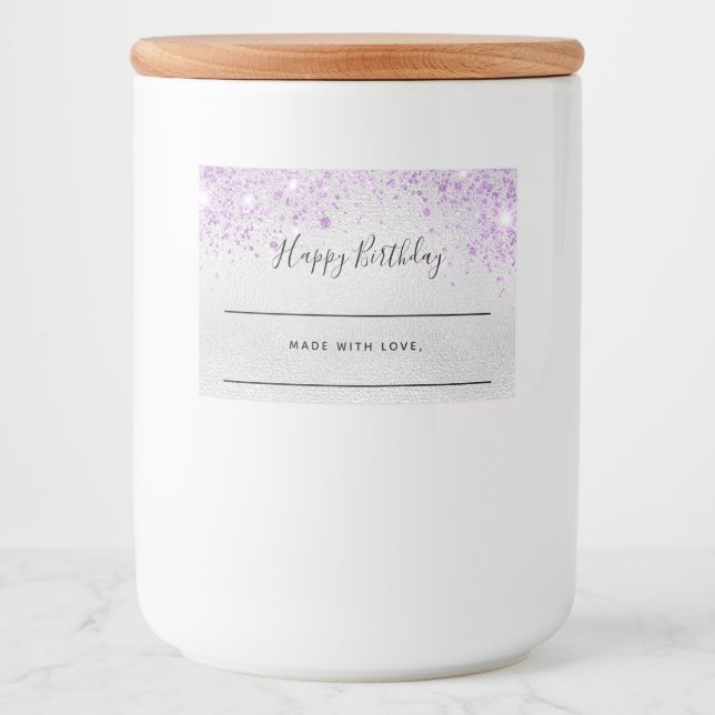 Rótulo Para Comida Casal roxo de prata de aniversário (Frente)