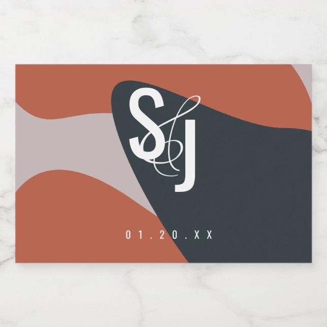 Rótulo Para Comida Casamento Blush Azul Orgânico Terracotta (Rótulo Único)