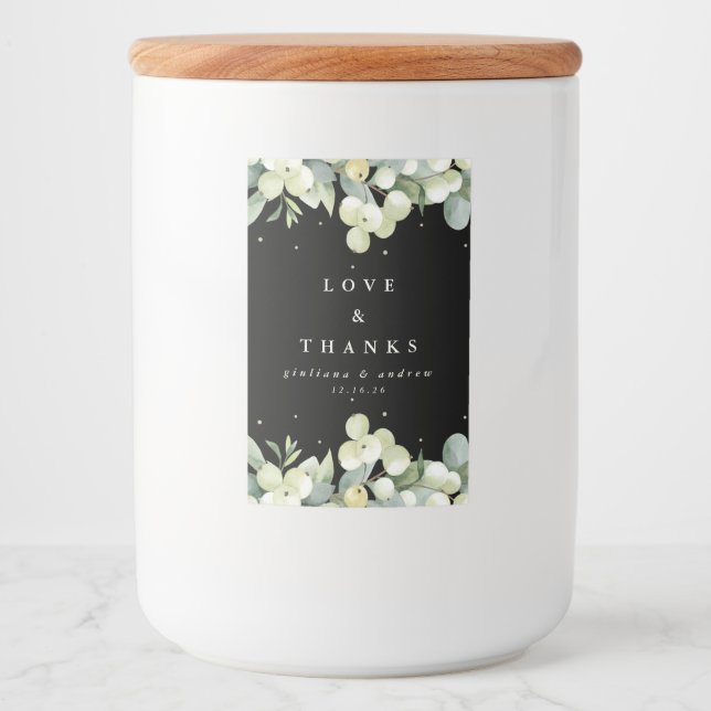 Rótulo Para Comida Casamento de Inverno de Framboesa Negra+Eucalipto (Frente)