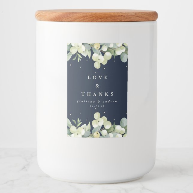 Rótulo Para Comida Casamento de Inverno Navy Snowberry+Eucalipto (Frente)