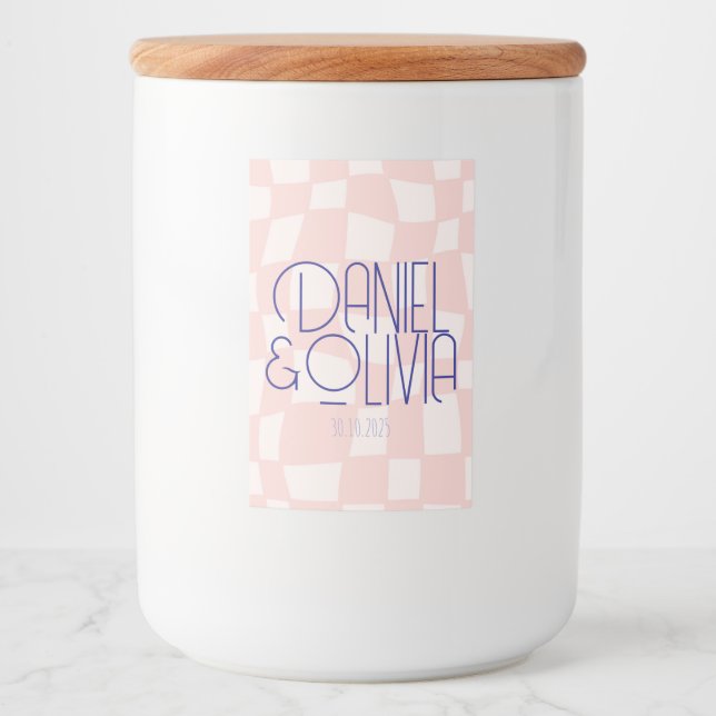 Rótulo Para Comida Casamento Quadrado Rosa (Frente)