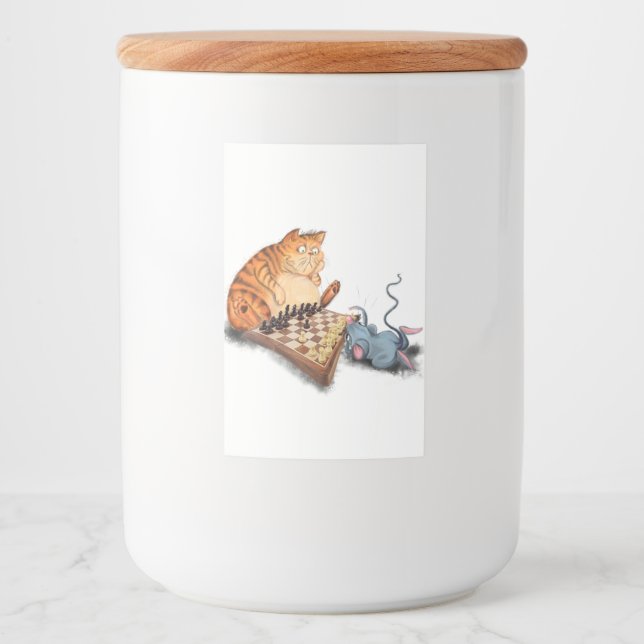 Rótulo Para Comida Cat and Mouse Playing Chess Cartoon Drawing Funny  (Frente)