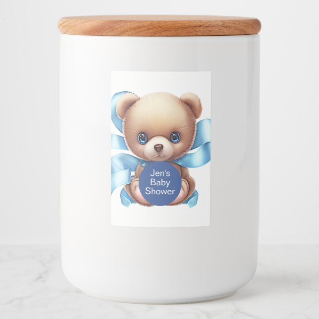 Rótulo Para Comida Chá de fraldas Azul do Urso Teddy (Frente)