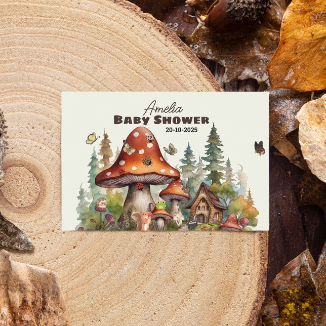 Rótulo Para Comida Chá de fraldas de Cogumelos da Floresta Russa ( Rustic Woodland Mushroom Baby Shower Food Labels! Featuring adorable watercolor mushrooms, forest )