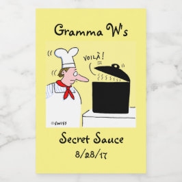 Rótulo Para Comida Chef de Cartoon Engraçado com Kettle em Stove