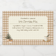 Chocolate Quente de Natal Mix Brown Gingham Labels