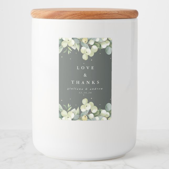 Rótulo Para Comida Cinza Verde Snowberry+Eucalyptus Casamento no inve (Frente)