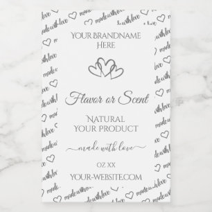Rótulo Para Comida Cinza White Word Cloud Product Labels Corações Bon