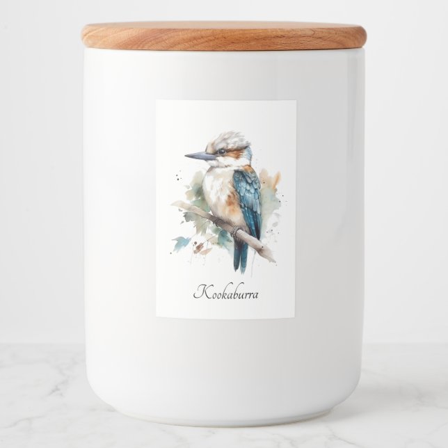 Rótulo Para Comida Cute Kookaburra num galho pintado em aquarela (Frente)