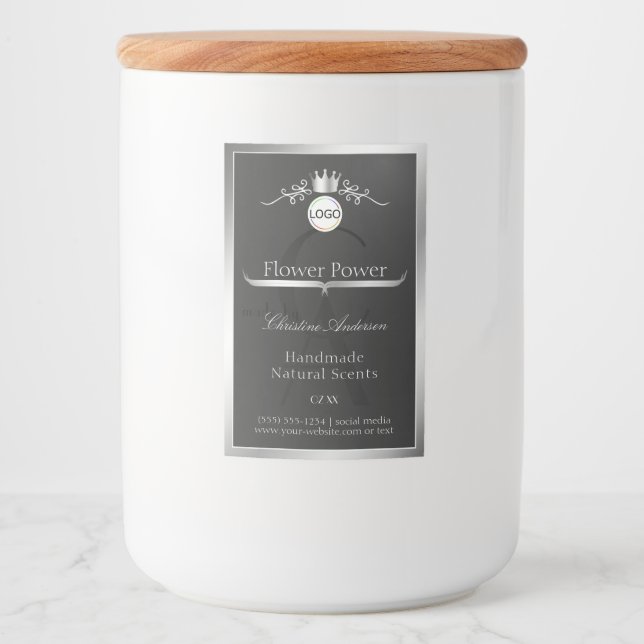 Rótulo Para Comida Dark Gray Product Label Silver Frame Logo Monogram (Frente)