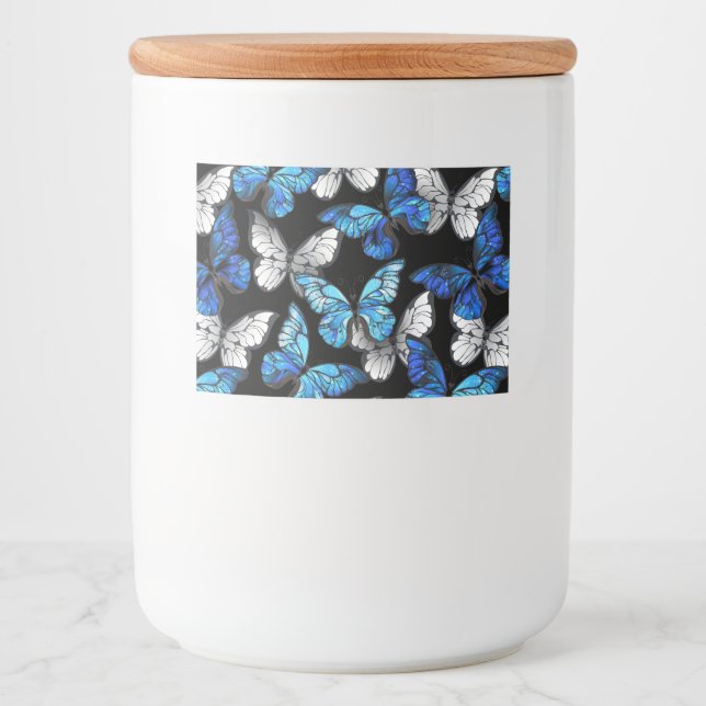 Rótulo Para Comida Dark Seamless Pattern with Blue Butterflies Morpho (Frente)