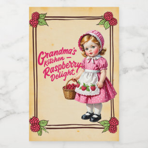 Rótulo Para Comida Delícia de Framboesa da Cozinha da Vovó Vintage