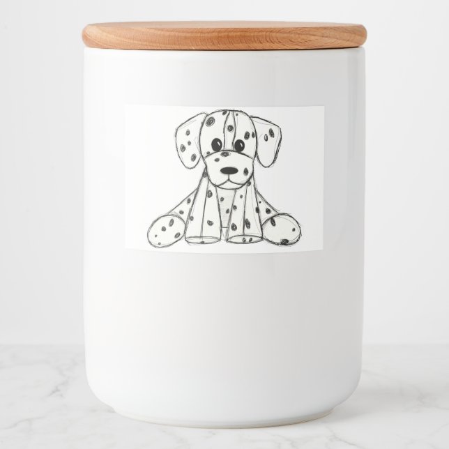 Rótulo Para Comida Desenho simples de um cão dalmata de pelúcia em pr (Frente)