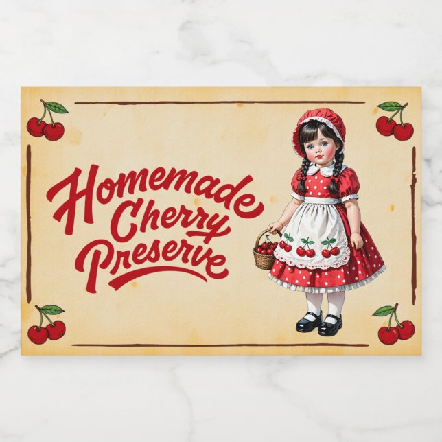 Rótulo Para Comida Doce de Cereja Caseiro - Vintage (Rótulo Único)