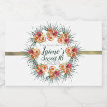 Doce Dezesseis Floral Aquarela Verde Pêssego