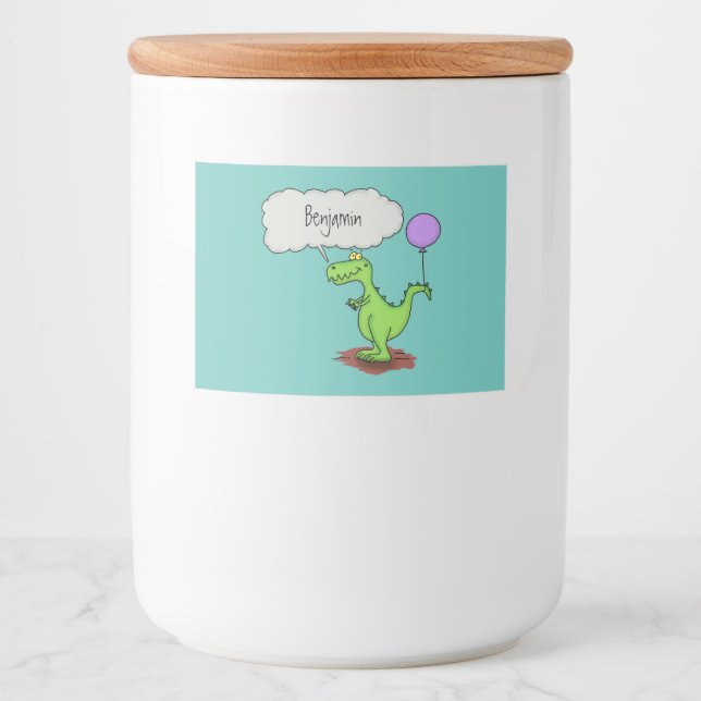 Rótulo Para Comida Dragão de desenho animado fofo verde que cospe fog (Frente)